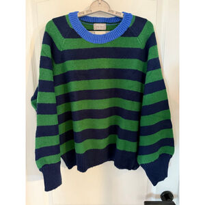 Women's Masseys Striped Crew Neck Sweater XL Green Navy